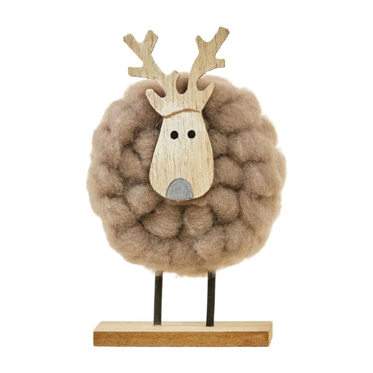 Wool Felt Reindeer Santa Figure Ornament with Wood Base Christmas Tree Decoration For Holiday Tabletop Mantels Display