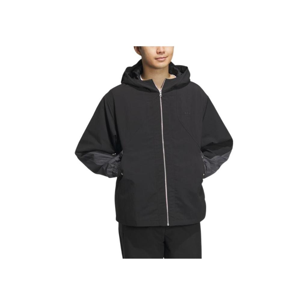 Adidas Solid Color Zip Hooded Casual Jacket Men Outerwear Black IK3711