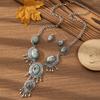 Bohemian Vintage Turquoise Tassel Pendant Necklace Earring Set Geometric Ethnic Jewelry Women Men Festival Wear