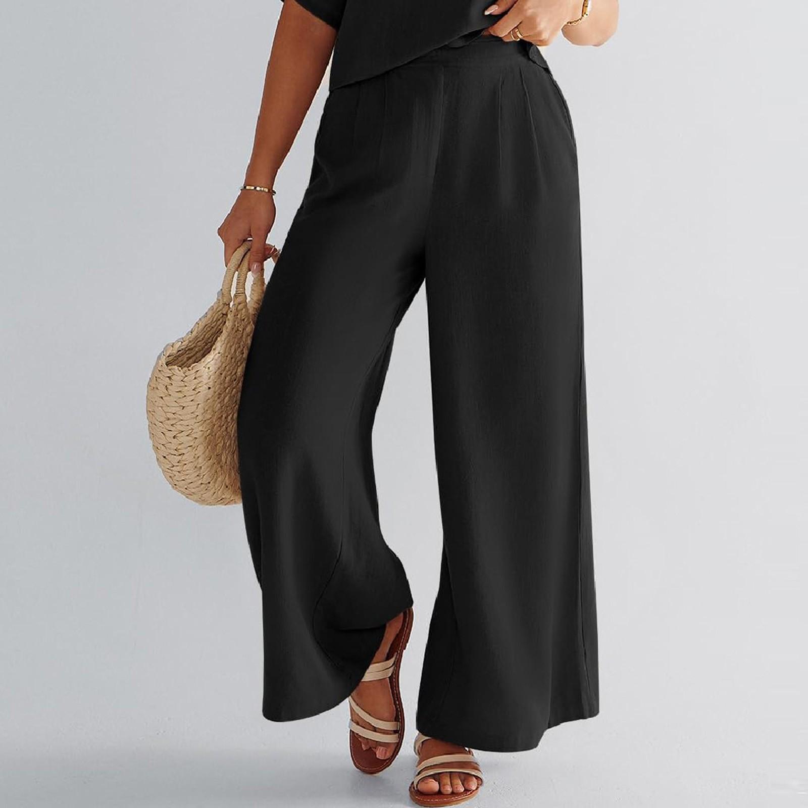 

Женские летние повседневные широкие брюки с карманом L чёрный