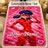 Flannel BlanketMiraculous Ladybug Custom Name Text Personalized Soft Warm Throw Blanket Home Decor Gift