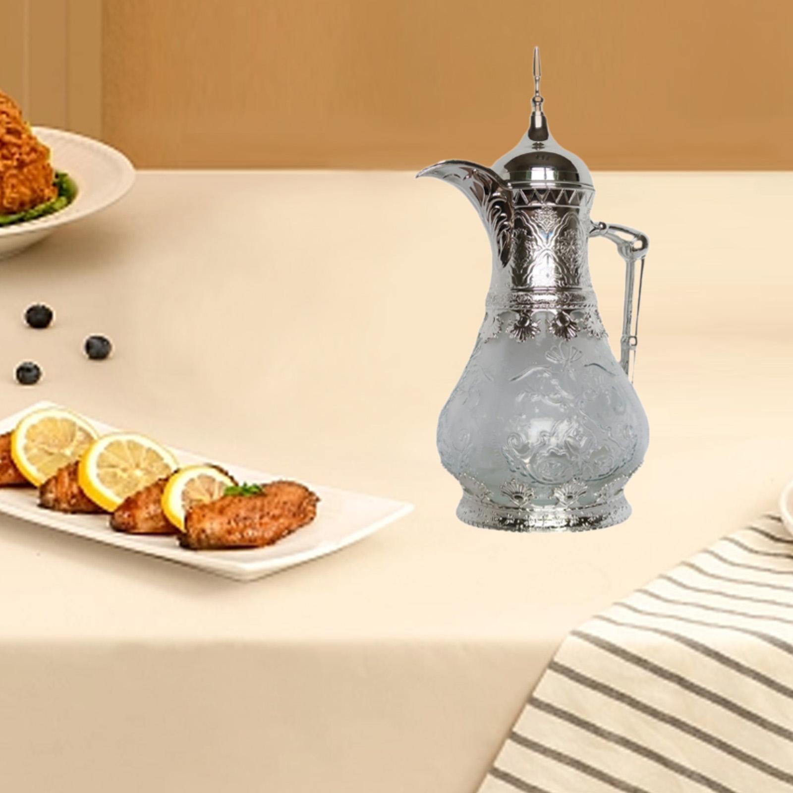 

Arab Coffee Pot Portable Luxury for Home Kitchen Elegant with Spout 1.6L for Hot Drinks Coffee Carafe Tea Kettle Teapot срібний