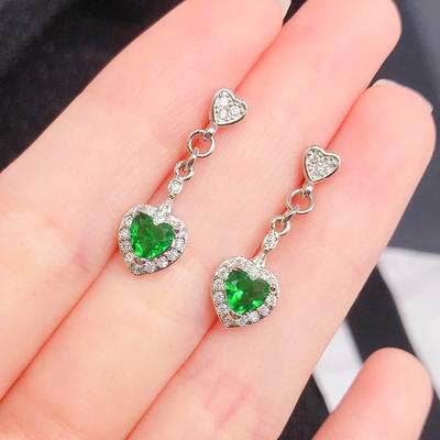 Real  Color Natural Emerald Drop Ear Studs Women Aros Mujer Oreja Heart Emerald Gemstone Orecchini Jewelry EarringsFashion Drop