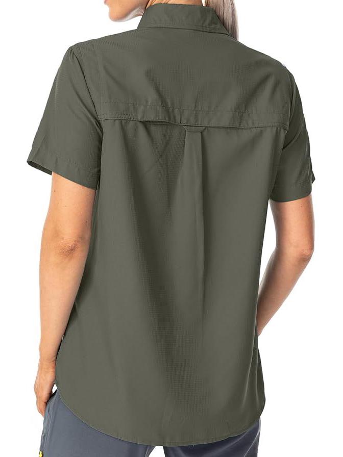 Dames 2026 Sneldrogend Kortmouwig Shirt - Effen Kleur, Borstzak met Klep, Ademend, Casual Outdoor Europees & Amerikaans Zomerstijl