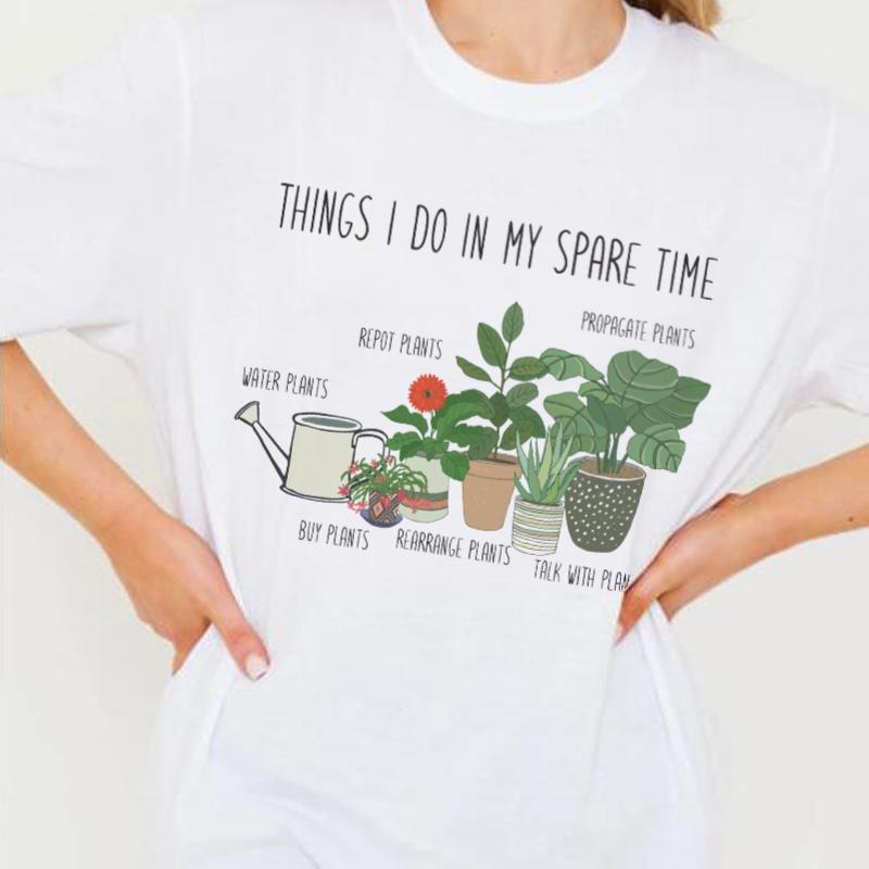 Garden Plant Print Botanical TShirt Cute Aesthetic Graphic Tees Casual Short Sleeve Funny T Shirt Women Cottagecore Clothes
