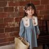 Spring and Autumn Girls Embroidered Dress Medium Children's French Lapel Embroidered Cute Fashion Princess Dress