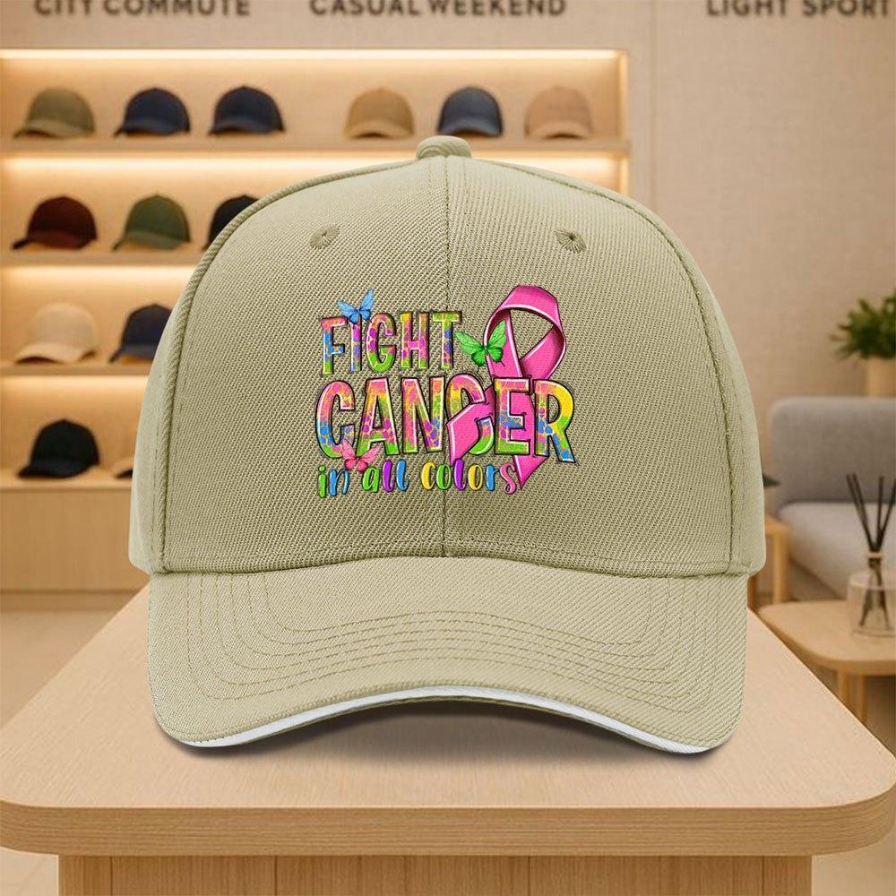 Fight Cancer In All Colors Print Baseball Cap Unisex Polyester Casual Outdoor Adjustable Headwear