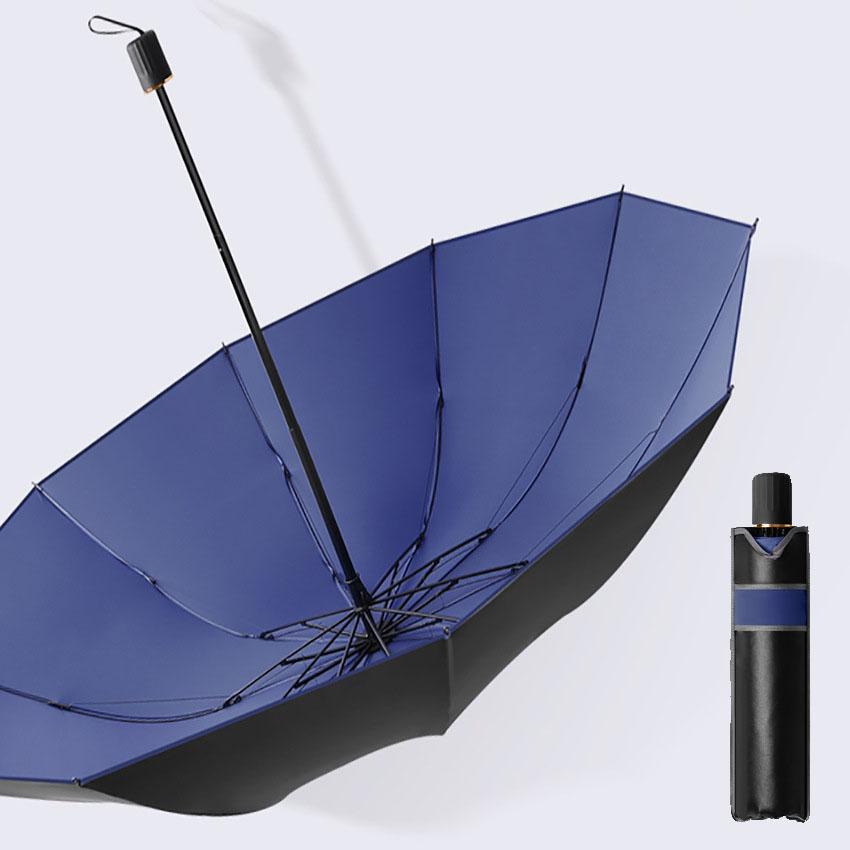 Triple fold folding umbrella, windproof reinforced thick business umbrella for both men and women, dual-use umbrella for rainy a