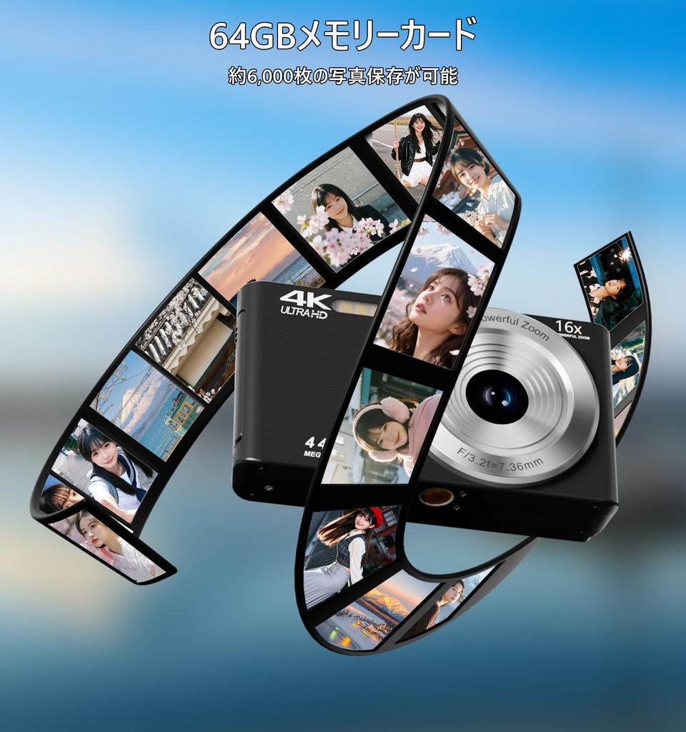 4K FHD 44MP Compact Digital Camera with 16x Smart AF and Lightweight and Ideal for and Includes Two 64GB SD Cards Zoom, Autofocus, Multi-Function