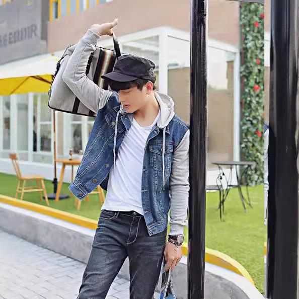 Chaqueta Slim con Capucha para Hombre Primavera y Otoño Chaqueta Juvenil de Manga Larga con Botones