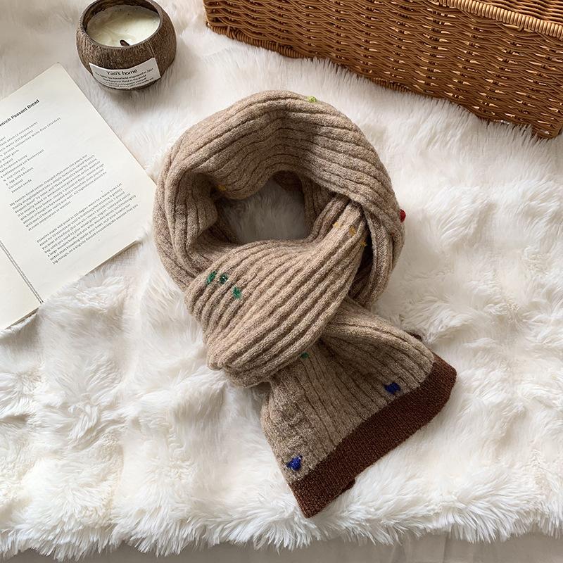 Scarf Women's Winter Advanced Sense Autumn and Winter Colorful Beans Versatile Warm and Cold Neck Protection Scarf Color Matching Shawl