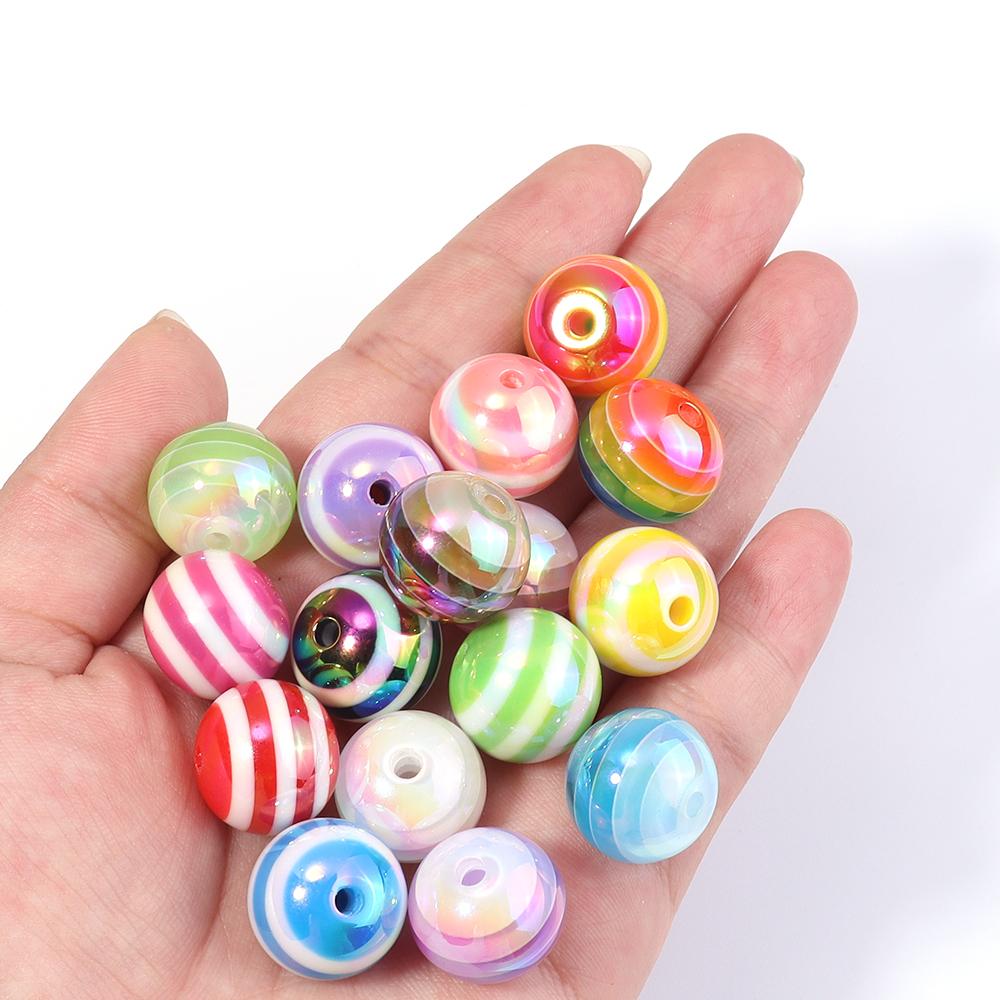 10pcs/Lot 16mm UV Color Plated Candy Rainbow Stripe Beads for Jewelry Making Colorful Resin Beads DIY Bracelet Necklace Wholesal
