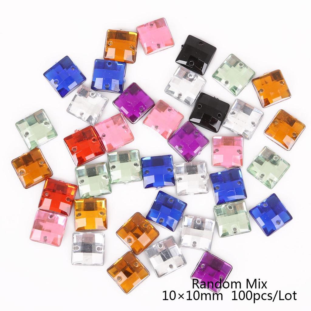 50/100 de bucăți de cusut cu strasuri cu spate plat, margele acrilice pătrate, pietre de cristal strass, pentru decorațiuni de album de însemnări DIY