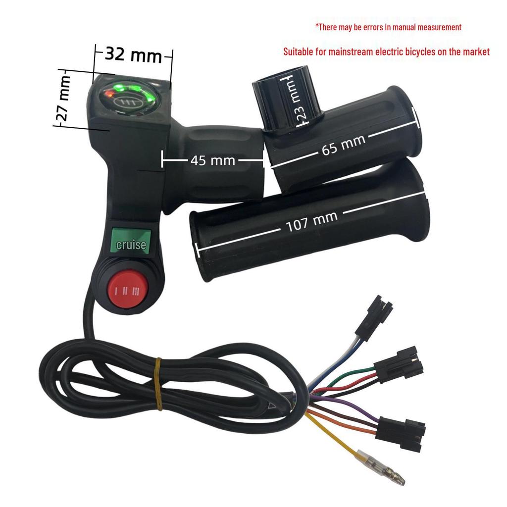 Four-Light Half-Handle Three-Speed Electric Bicycle Throttle with Cruise and Voltage Display