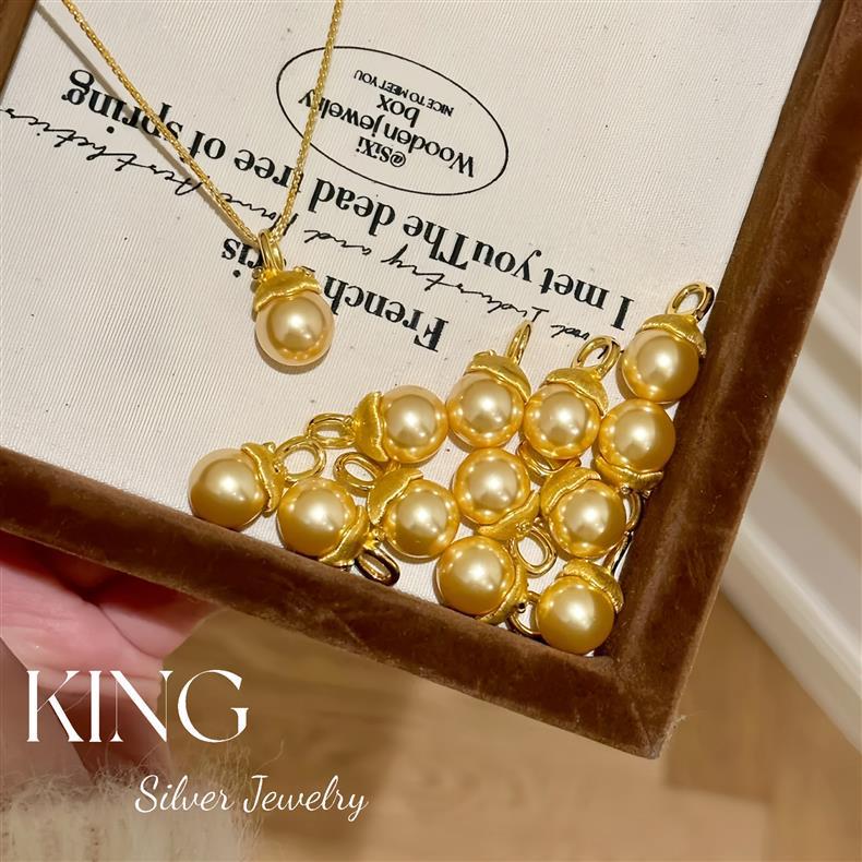 Christmas Pearl Gold Bead Necklace | 925 Silver Gold-Plated Brushed Australian Retro Fashion