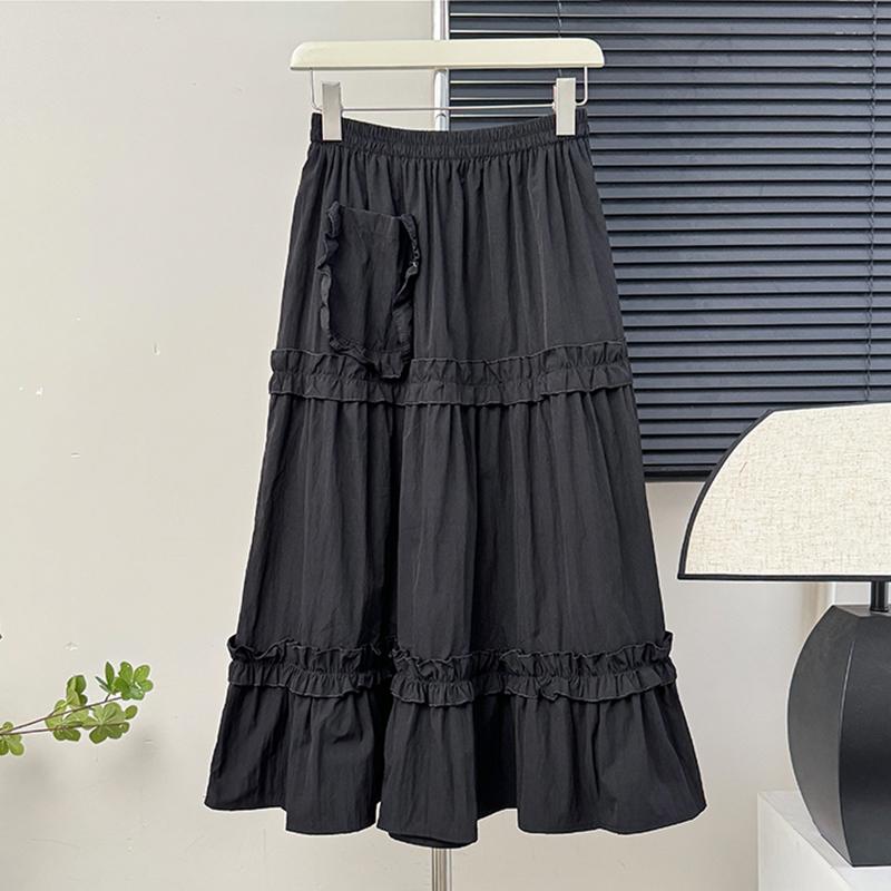 

VONDA Женские летние юбки с эластичной талией и кружевом, однотонные 5XL чёрный