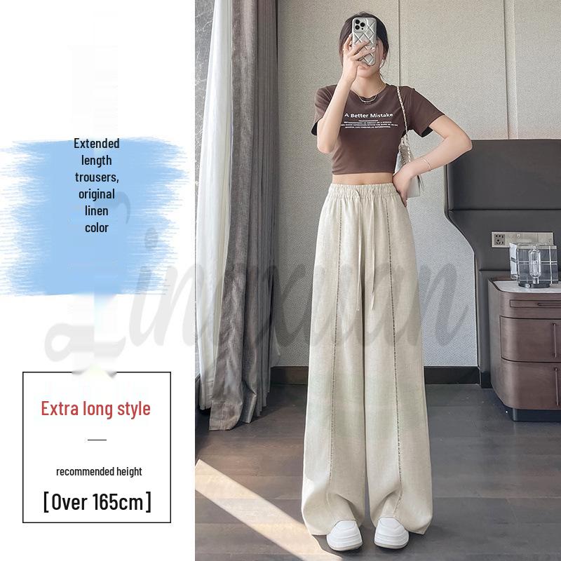2026 Summer Women s High-waisted Tencel Linen Wide-leg Ice Silk Pants Large