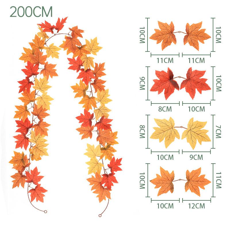 2M Artificial Fall Maple Leaf Autumn Decor Leaves Vine Maple Leaf Vine Wreath Fake Plants Leaves Vine, for Holiday Decorations