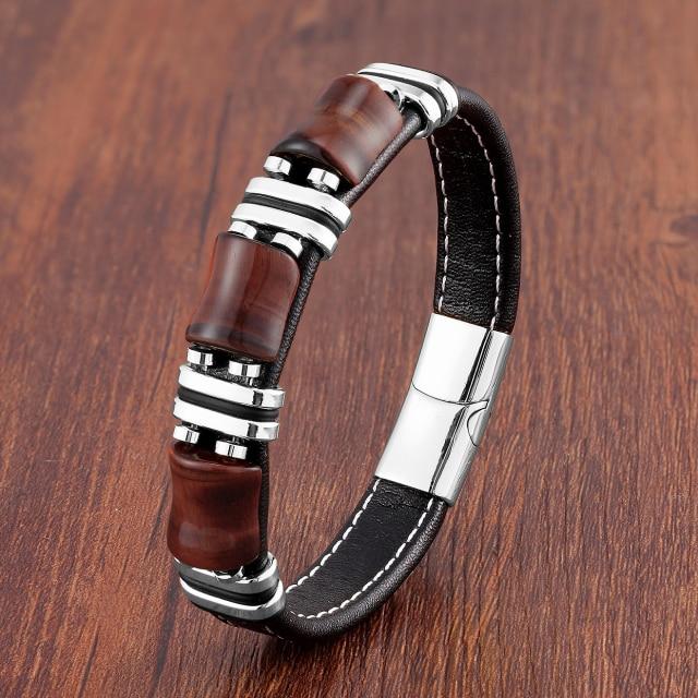 Natural Stone ,Tiger Eye Bracelet ,Black Leather Rope Chain ,Men Bracelet ,Stainless Steel Bracelet ,Women Fashion Jewelry ,Wholesale