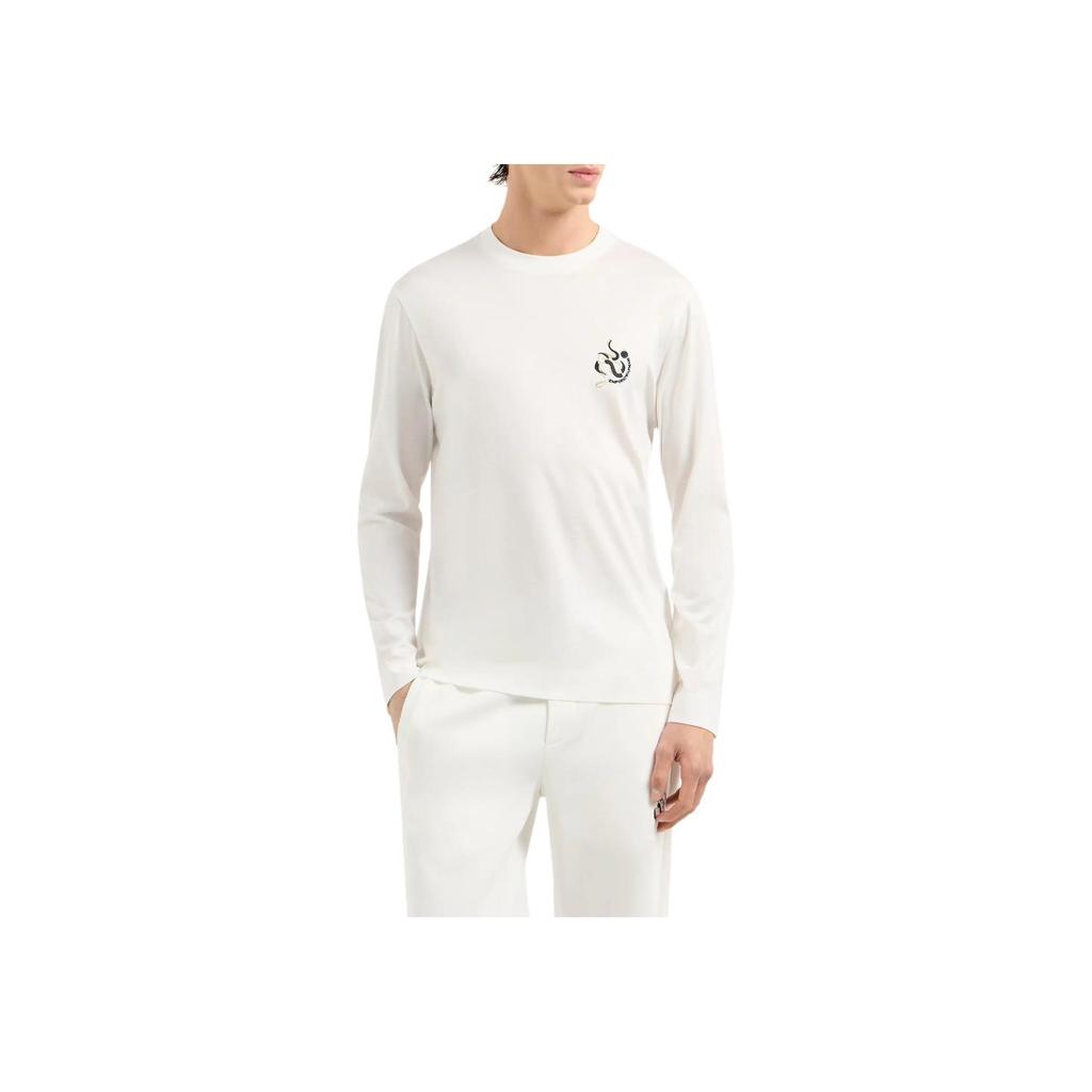 Emporio Armani FW24 Snake Year Limited Edition Animal Pattern Printed Long Sleeve T-Shirt Men Tops White EM001703-AF10017-U0003