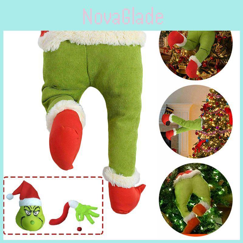 Delightful Furry Green Grinch Leg And Head Ornaments For A Festive Christmas Tree