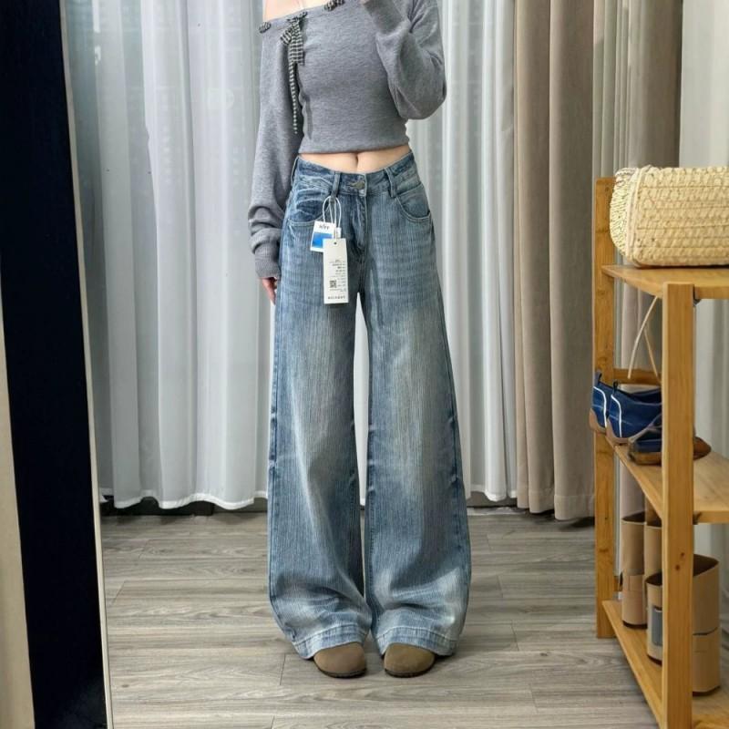 Womens High Waist Wide Leg Jeans Streetwear Loose Fit Long Denim Pants