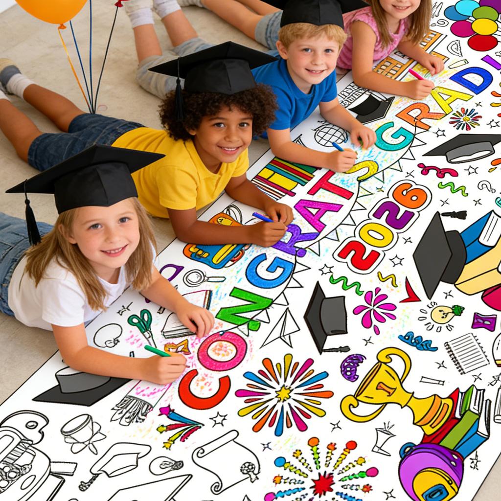 Abschlussfeier Ausmalposter & Einweg-Doodle-Papier-Tischdecke