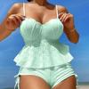 2Pcs/Set Women Sexy High Waist Shell Sling Ruffle Hem Bikini Set Shape Bra Drawstring Swimming