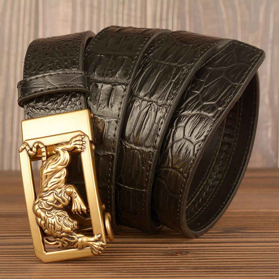 New Tiger Zodiac Automatic Buckle Men's Crocodile Pattern Cowhide Belt