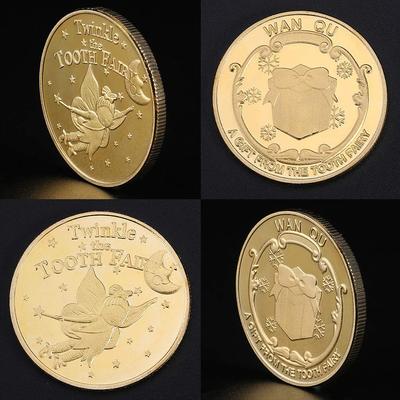 Hada de los dientes, moneda conmemorativa chapada en oro, regalos creativos para cambiar dientes para niños