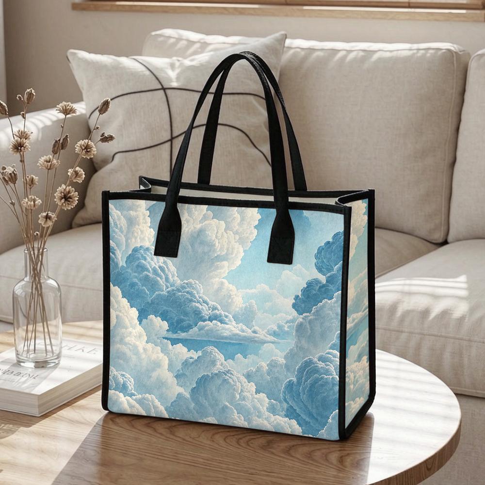 Aesthetic Cloud Pattern Tote Bag Large Capacity Fashion Carry Bag Stylish Casual Daily Use