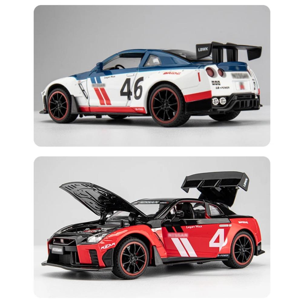 1/22 Nissan Skyline Ares GTR R35 Racing Diecasts & Toy Vehicles Toy Alloy Car Model Sound and Light Collection Kids Toys