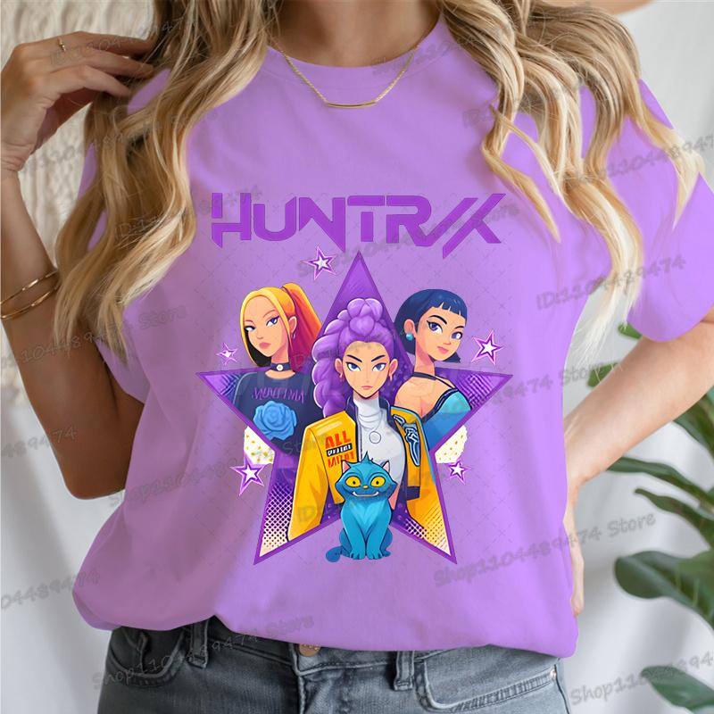 Vintage Kpop Demon Hunters Anime T-shirt Rumi Zoey Mira Print T Shirt Harajuku Cartoon Kpop Demon Hunters Teenage Girls Tshirts