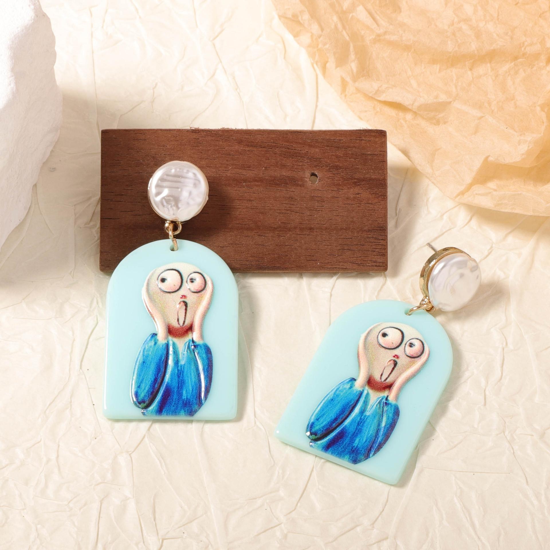 

Fashionable, simple, creative and funny world-famous painting imitation pearl acrylic sheet earrings, a niche and versatile women s style