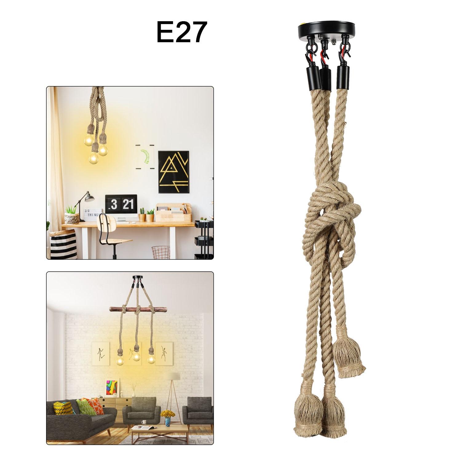 

1m 3 Head LED Industrial Chandelier Retro Hemp Rope Ceiling Lamp Home Decor Pendant Lights Without Light China Mainland