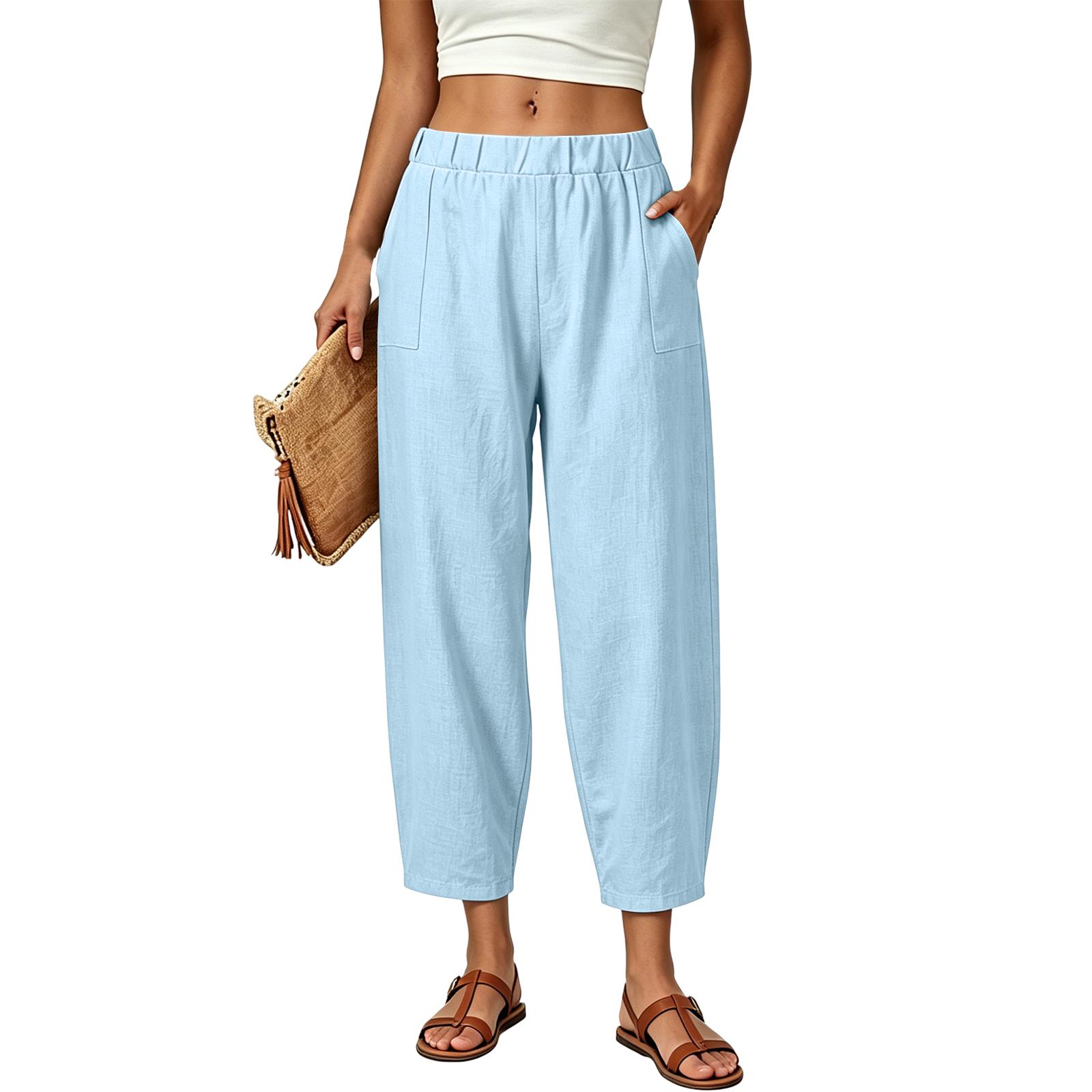 

Women Loose Fit Casual Pants Elastic Waist Harem Trousers Lightweight Relaxed Fit Home Lounge Pants with Pockets S
