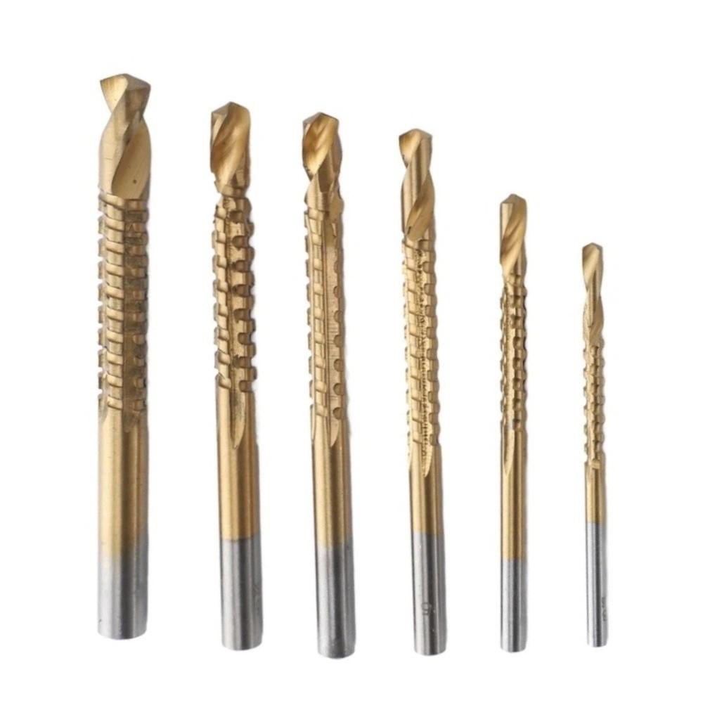 6 Stück Titanbeschichtete Spiralbohrer HSS Sechskant Schaft Bohrer Set Gezackter Schnitt 3-8mm Holzbearbeitungswerkzeuge