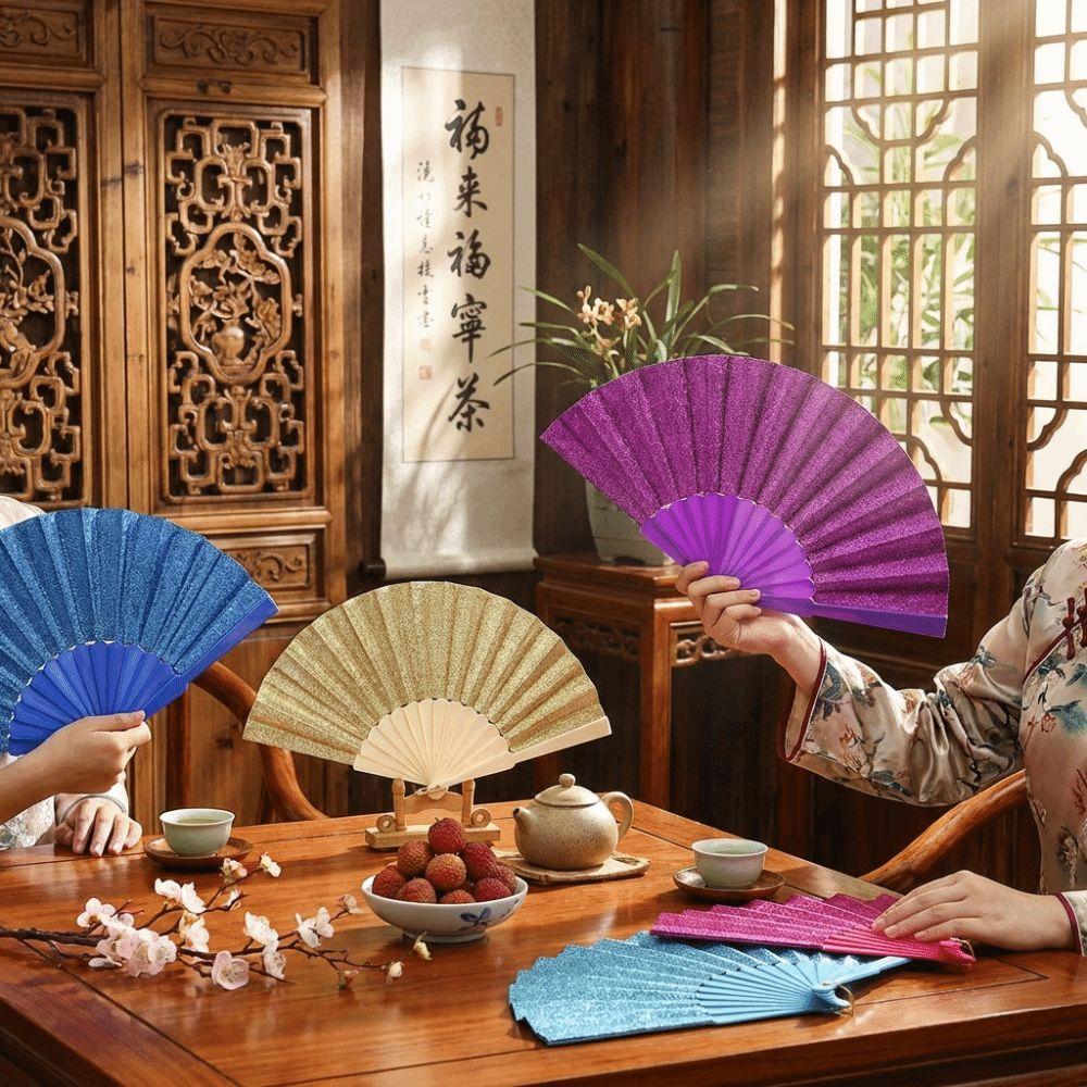 Leuchtender Falt-Handfächer Unifarbener Klassischer Fächer Leichter Kunststoff Glitzerfächer Festivals