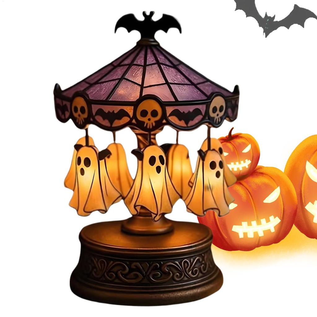 Wiederaufladbare Geisterkarussell-Nachtlampe im Vintage-Stil, antike, gruselige, schwebende Geister-Tischdekoration für Halloween-Partys
