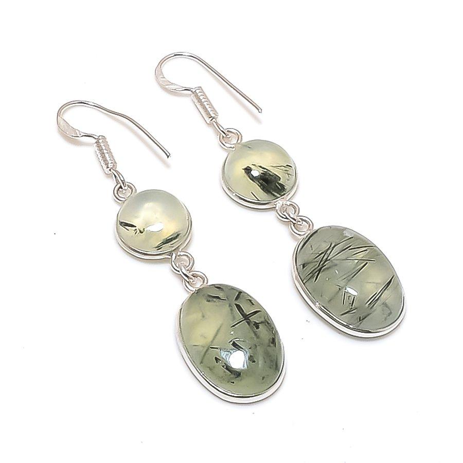 Natural Prehnite Gemstone 925 Sterling Silver Jewelry Earring 2.21  AE-12044