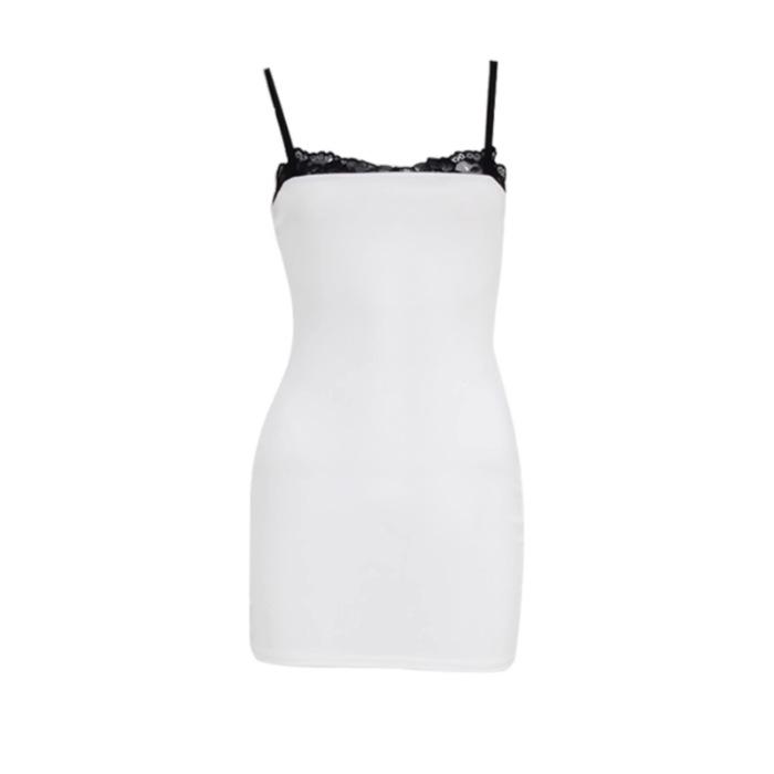 

Летнее платье 2025 года в черно-белом цвете с кружевными вставками и колор-блоком для горячей девушки S белый