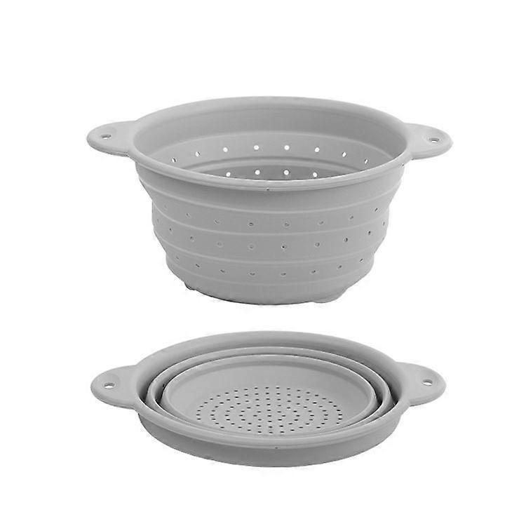 Multi-Purpose High Temperature Resistant Kitchen & Outdoor Fruit Basket Vegetable Portable Folding Silicone Drainer Basket (Medium, Gray)