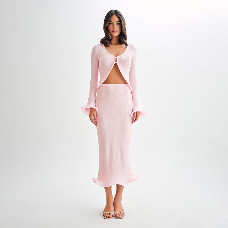 

Осень Новый Пляжный Костюм Женский Однотонный Сексуальный Вязаный Ажурный Пляжный Купальник Женское Платье L розовый