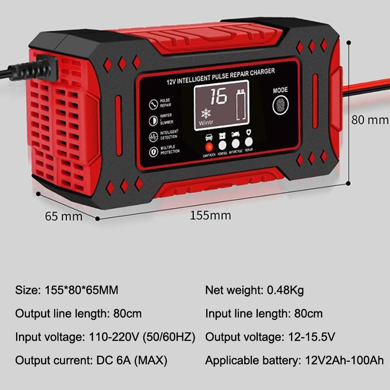 Battery Repair Lcd Display 6A 12V Intelligent Car Battery Charger Car And Motorcycle Battery Charging Unit Lead-Acid