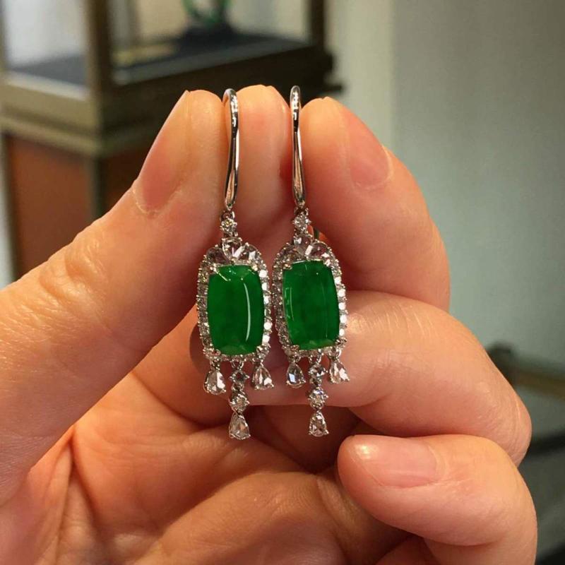 Natural An Jade Exquisite Square Green Tassels Earrings For Women Ethnic Style Vintage Party Earings Banquet Jewelry