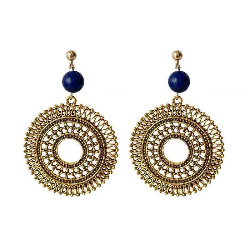 Retro Ethnic Style Round Hollow Pendant Earrings Women'S Simple Temperament Advanced Sense Earrings Atmospheric Fashion Ear Jewelry