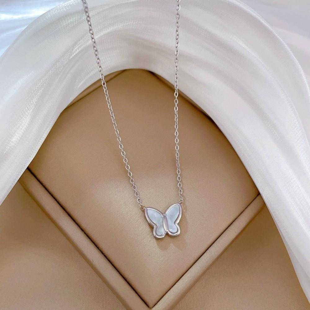 Layered Butterfly Pendant Necklace Fashion Stainless Steel Choker Tarnish Free Necklace  For Women