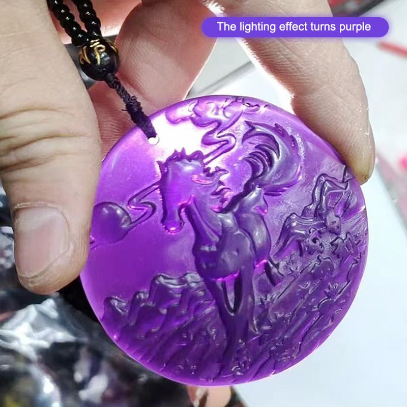 Dragon Plaque Maitreya Buddha Pendant Necklace Light Changing Red Green Amber Resin Pendant Jewelry Gift For Women Men