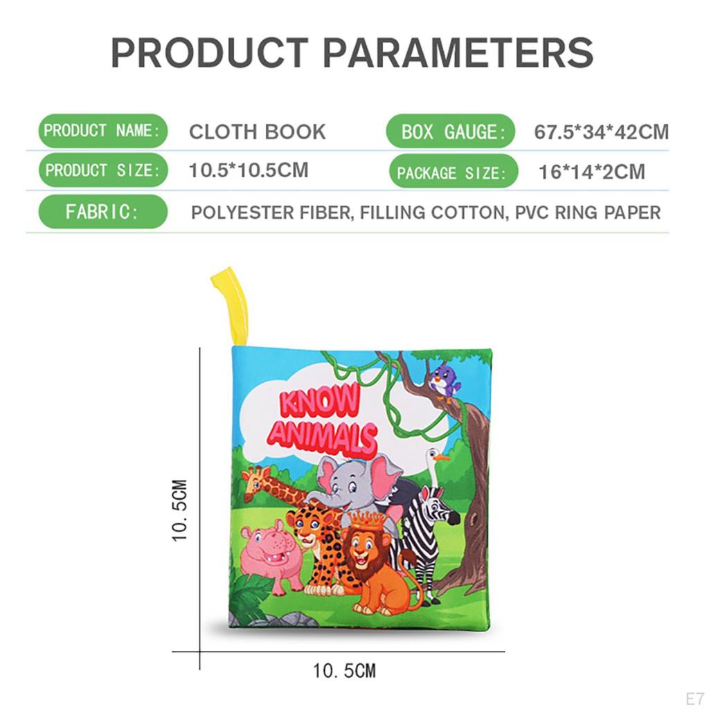 Cloth Books, Baby , Animals Crinkle Sensory Book Crib Toy for Early Development Learning Infants