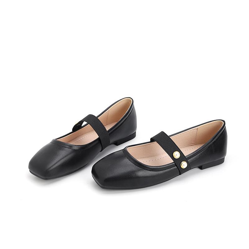 Platta skor i konstläder för kvinnor Bekväma spännen Fyrkantig tå Slip-on platta skor Mjuka Arbetsklänningsskor Retro Mary Jane-skor Damernas avslappnade balettplatta skor
